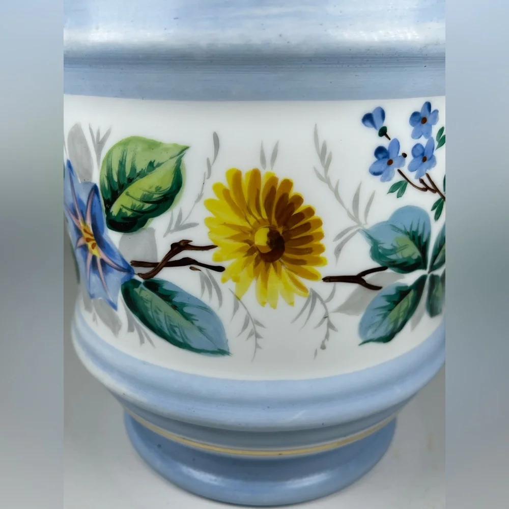 Vintage Milk Glass planter Westmoreland Style 1950s Cachepot floral hand painted
